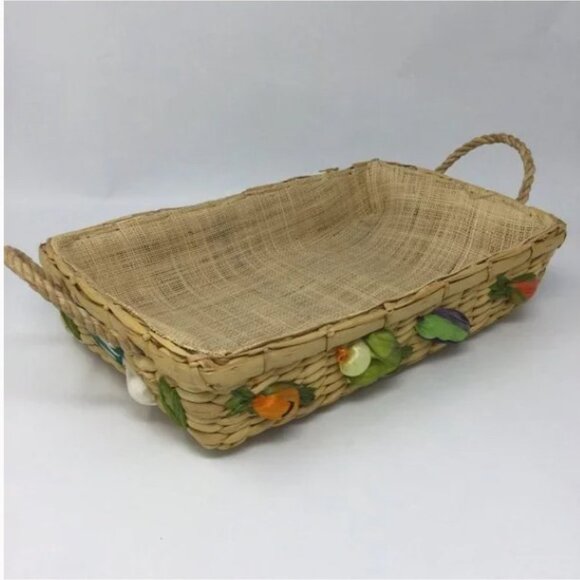 Vintage Straw Tray Decorative Fruit Baskets Set of 2 1960'S - Picture 9 of 14
